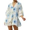 image:imageCHARTOU Women Boho Floral 34 Sleeve Babydoll Mini Dress Summer Ruffle Layer Cotton Linen Loose Shirt DressBlue