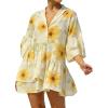 image:imageCHARTOU Women Boho Floral 34 Sleeve Babydoll Mini Dress Summer Ruffle Layer Cotton Linen Loose Shirt DressYellow