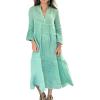 image:imageCHARTOU Women Casual Cotton Linen Shirt Dress Summer Oversized Tunic 34 Sleeve Flare Tiered Maxi DressMint