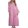 image:imageCHARTOU Women Casual Cotton Linen Shirt Dress Summer Oversized Tunic 34 Sleeve Flare Tiered Maxi DressPink