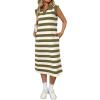 image:imageCHARTOU Women Casual Polo V Neck Tshirt Dress Striped Cap Sleeve Midi Dresses Summer Loose TunicsArmy