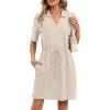 image:imageCHARTOU Women Casual Waffle Polo Tshirt Dress Summer Loose Drawstring Waist Short Dress with PocketsApricot