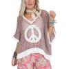 image:imageCHARTOU Women Chunky Cable Knit Sweater Vest Color Contrast Hollow Out Half Sleeve Pullover Tank TopsLight Purple