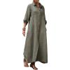 image:imageCHARTOU Women Cotton Linen Button Up Shirt Dress Flowy Long Sleeve Maxi Dress Modest Beach Cover Ups Kaftan SundressArmy Green