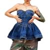 image:imageCHARTOU Women Denim Tube Tops Y2k Bustier Corset Jean Shirt Ruffled Strapless Mini Denim Dress Street WearBlue