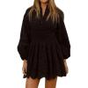 image:imageCHARTOU Women Eyelet Lace Shirt Dress Long Puff Sleeve Summer Smocked Elegant Party Mini DressBlack