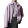 image:imageCHARTOU Women Fall Crop Wool Jacket Zip Up Bomber Coats Ruched Hem Winter OutwearPurple