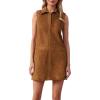image:imageCHARTOU Women Faux Suede Mini Dress Sleeveless Buttons Lapel Patchwork Fall Winter Shirt DressCaramel