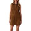 image:imageCHARTOU Women Faux Suede Mini Dress Sleeveless Buttons Lapel Patchwork Fall Winter Shirt DressCoffee