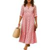 image:imageCHARTOU Women Flowy Long Sleeve Maxi Shirt Dress Casual Loose Tunic Summer Boho Cotton Shift DressPink