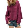 image:imageCHARTOU Women Lightweight Hoodies Knitted Sweatshirt Oversized Fall Fashion Pullover Sweater TopsWine