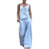 image:imageCHARTOU Women Lightweight Jean Tank Top Denim Pants Sets 2 Piece Outfits Wide Leg Baggy Jeans with PocketsBlue