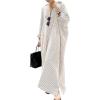 image:imageCHARTOU Women Loose Striped Shirt Dress Long Sleeve Flowy Shift Dress Button Up Cotton Maxi Dress Kimono Beach Cover UpsKhaki