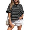 image:imageCHARTOU Women Striped Color Block Summer Top Casual Loose Crewneck Short Sleeve Tunic PulloverBlack