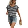 image:imageCHARTOU Women Striped Mesh Summer Top Causal Loose Crewneck Cap Sleeve Crochet Knitted Sweater PulloverBlack