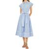 image:imageCHARTOU Women Striped Shirt Dress Lapel Cap Short Sleeve Buttons High Waited A Line Long Dress with BeltBlue