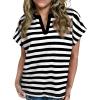 image:imageCHARTOU Women Striped Summer Top Color Contrast V Neck Short Sleeve T Shirt Dressy TopBlack