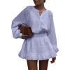 image:imageCHARTOU Women Summer Mini Dress Smocked Waisted Chic Embroidery Cotton Bottom Down Shirt DressPurple