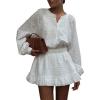 image:imageCHARTOU Women Summer Mini Dress Smocked Waisted Chic Embroidery Cotton Bottom Down Shirt DressWhite