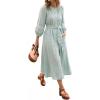 image:imageCHARTOU Women Summer Puff Sleeve Long Dress Loose Lace Trim Button Down Shirt Dress with BeltMint Green