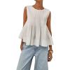 image:imageCHARTOU Women Summer Sleeveless Pleated Tank Shirt Crew Neck Back Button Ruffle Peplum Badydoll TopWhite