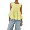image:imageCHARTOU Women Summer Sleeveless Pleated Tank Shirt Crew Neck Back Button Ruffle Peplum Badydoll TopYellow