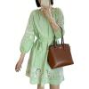 image:imageCHARTOU Women Summer Sundress Half Sleeve Dress Button Down Shirt Embroidery Lace Eyelet Tunic Dress with BeltGreen