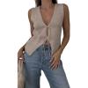 image:imageCHARTOU Women Tie Front Knit Vest Top Crochet Sweater Vest Shirt V Neck Knitted Tank Sleeveless Vest Y2k StreetwearOatmeal