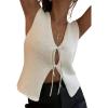 image:imageCHARTOU Women Tie Front Knit Vest Top Crochet Sweater Vest Shirt V Neck Knitted Tank Sleeveless Vest Y2k StreetwearWhite