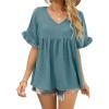 image:imageCHARTOU Womens Dressy V Neck Ruffle Babydoll Shirt Blouse Tops Flounce Tunic T ShirtBlue