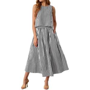 image:imageCHARTOU Summer Skirt Sets Women 2 Piece Outfits Striped Crop Tank Top Midi Dress Travel Matching Set VacationBlack