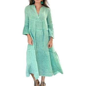 image:imageCHARTOU Women Casual Cotton Linen Shirt Dress Summer Oversized Tunic 34 Sleeve Flare Tiered Maxi DressMint