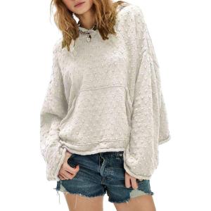 image:imageCHARTOU Women Lightweight Hoodies Knitted Sweatshirt Oversized Fall Fashion Pullover Sweater TopsBeige