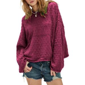 image:imageCHARTOU Women Lightweight Hoodies Knitted Sweatshirt Oversized Fall Fashion Pullover Sweater TopsWine