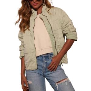 image:imageCHARTOU Women Vintage Quilted Puffer Jacket Coat Winter Oversized Stand Collared Zipper Up Outwear ShacketGreen