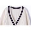 image:imageCHARTOU Chunky Cardigan Sweaters for Women Contrast Trim Loose Open Front Fall Cardigan CoatWhite