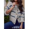 image:imageCHARTOU Chunky Knit Striped Cardigan Sweaters for Women Trendy Oversized Button Up Long Sleeve Crop JumperGrey
