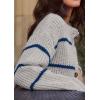 image:imageCHARTOU Chunky Knit Striped Cardigan Sweaters for Women Trendy Oversized Button Up Long Sleeve Crop JumperGrey