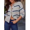 image:imageCHARTOU Chunky Knit Striped Cardigan Sweaters for Women Trendy Oversized Button Up Long Sleeve Crop JumperGrey