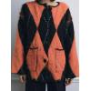 image:imageCHARTOU Diamond Checkered Cardigan Sweaters for Women Trendy Button Down Oversized Crewneck Cardigans CoatDiamond