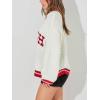 image:imageCHARTOU Fall Chunky Pullover Sweaters for Women 2024 Trendy Y2k Knit Letter Contrast Color Outwear Tops CuteWhite