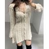 image:imageCHARTOU Sexy Short Sweater Dress Button Open Front Cardigans Chunky Cable Knit Slim Fit Sweater DressApricot