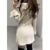 image:imageCHARTOU Sexy Short Sweater Dress Button Open Front Cardigans Chunky Cable Knit Slim Fit Sweater DressApricot