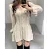image:imageCHARTOU Sexy Short Sweater Dress Button Open Front Cardigans Chunky Cable Knit Slim Fit Sweater DressApricot