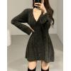 image:imageCHARTOU Sexy Short Sweater Dress Button Open Front Cardigans Chunky Cable Knit Slim Fit Sweater DressGreen