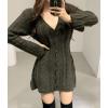 image:imageCHARTOU Sexy Short Sweater Dress Button Open Front Cardigans Chunky Cable Knit Slim Fit Sweater DressGreen