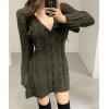 image:imageCHARTOU Sexy Short Sweater Dress Button Open Front Cardigans Chunky Cable Knit Slim Fit Sweater DressGreen