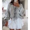 image:imageCHARTOU Tie Front Cardigan Sweater for Women y2k Streetwear Long Sleeve Knit Bow Sweater TopsGrey