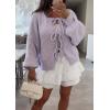 image:imageCHARTOU Tie Front Cardigan Sweater for Women y2k Streetwear Long Sleeve Knit Bow Sweater TopsPurple