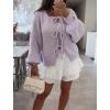 image:imageCHARTOU Tie Front Cardigan Sweater for Women y2k Streetwear Long Sleeve Knit Bow Sweater TopsPurple